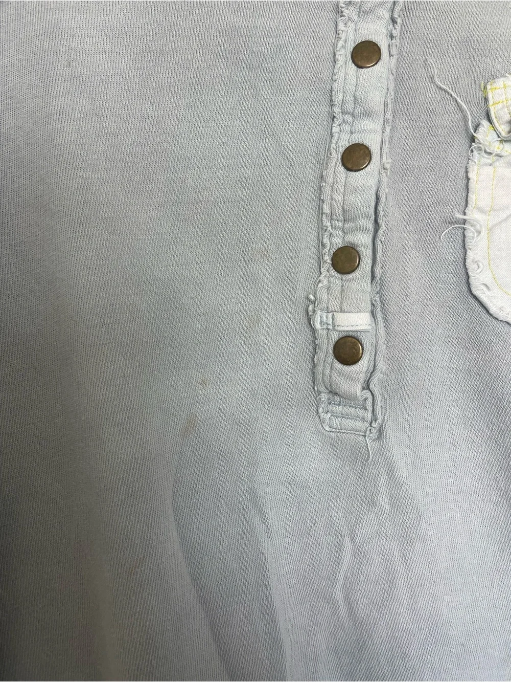 Free People Light Gray Henley with Pale Blue Stitching